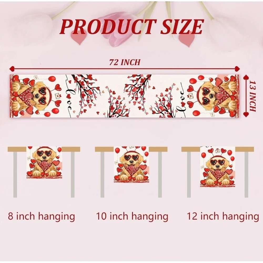 Happy Valentine's Day Golden Retriever Dog Table‎ Runner Hearts Cute New